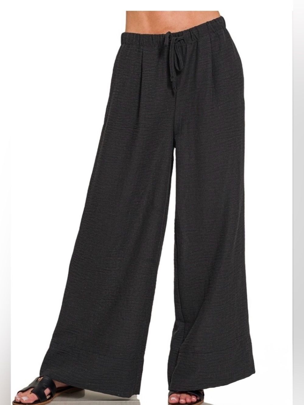 Zenana Outfitters Black Wide-Leg Drawstring Pants